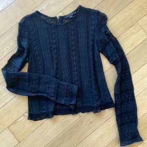 All Saints Long Sleeve Black Lace Blouse